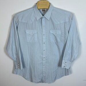 Vintage ELY CATTLEMAN Mens Long Sleeve Western Pearl Snap Shirt Sky Blue XXL